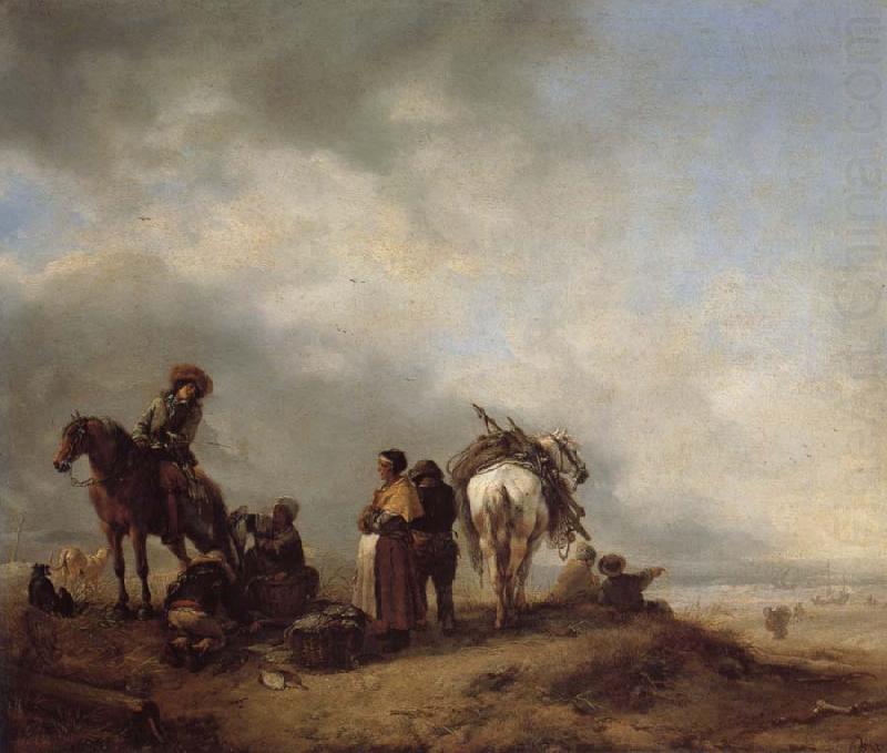 A View on a Seashore with Fishwives Offering Fish to a Horseman, Philips Wouwerman